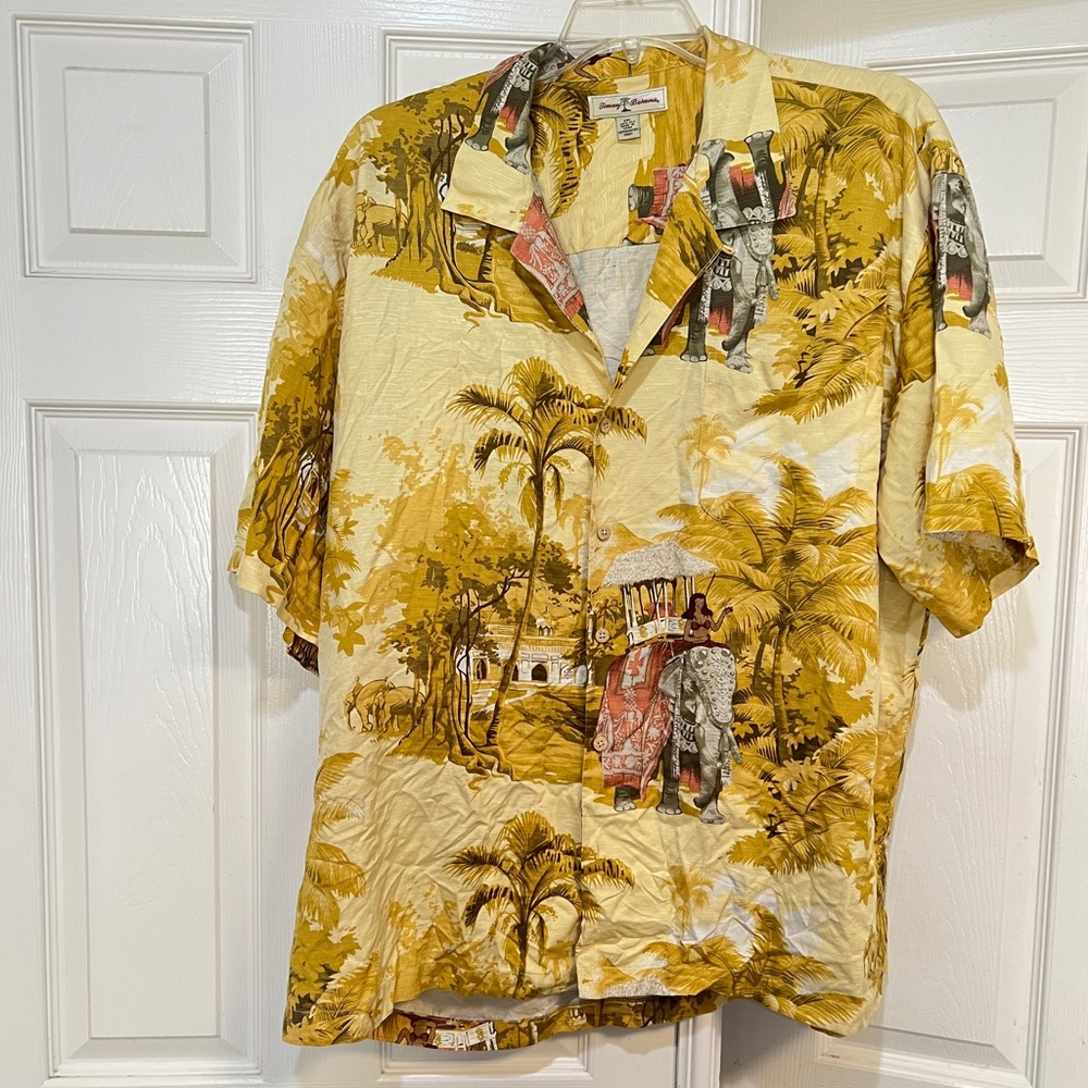 Tommy Bahama Men's‎ Silk Button Shirt All Over Print Island Girl Elephant XXL